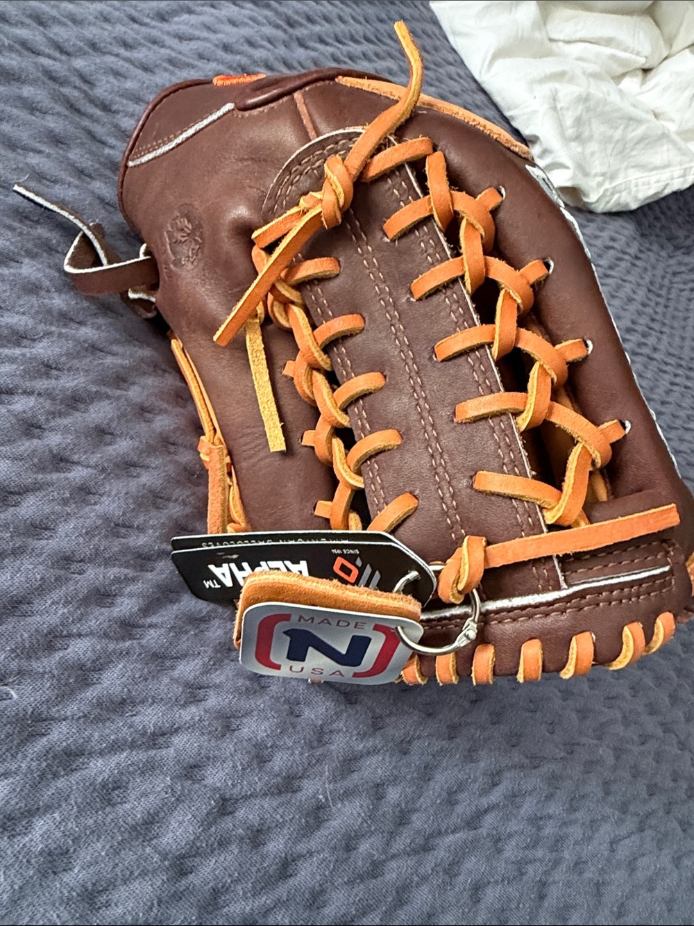 Youth Brown Leather Baseball Glove with Orange Lacing